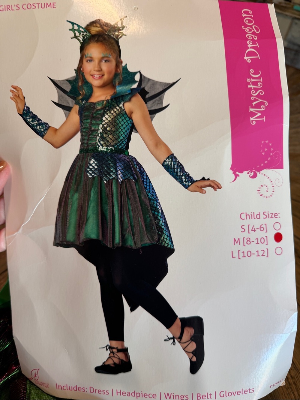 Girls Deluxe Mystic Dragon Costume M 8-10 Wings Metallic Complete Set